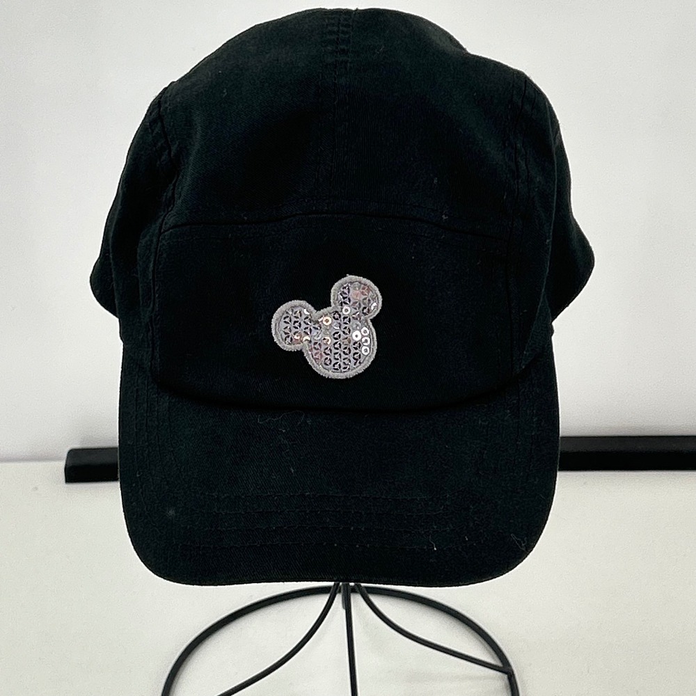 Disney Parks‎ Mickey Mouse Sequin Patch Black Five Panel Baseball Hat Adjustable